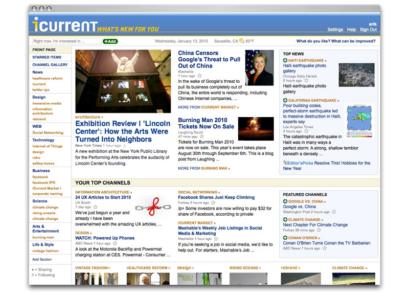 iCurrent interface designed by Erik Adigarddesigned